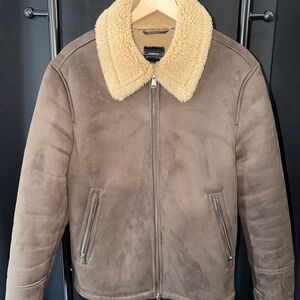 Express Tan Bomber Jacket with Shearling Collar